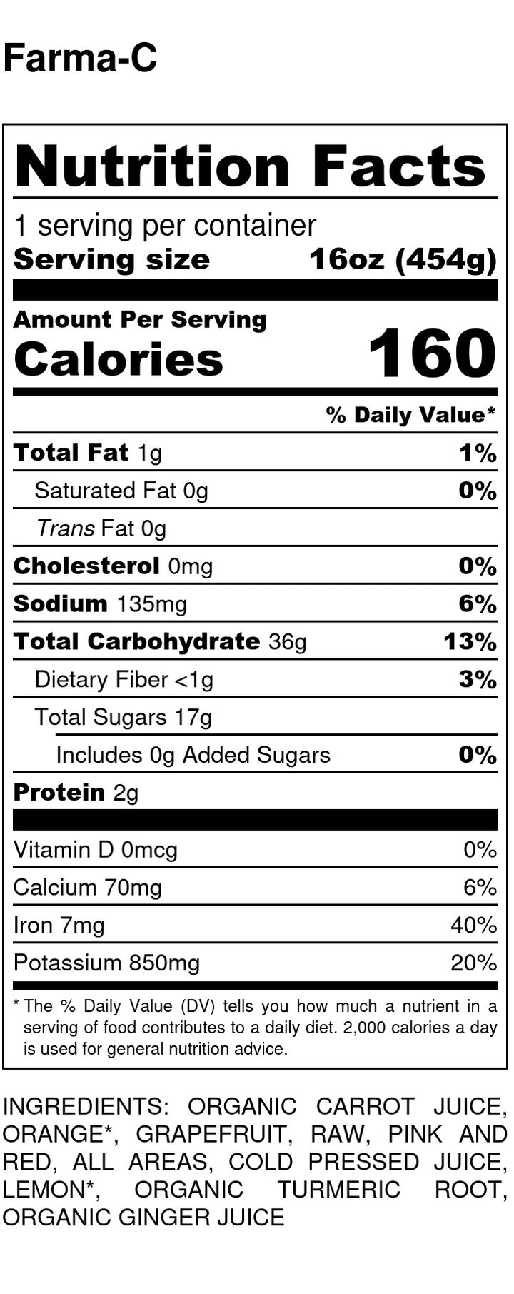 Farma-C Nutriton Label