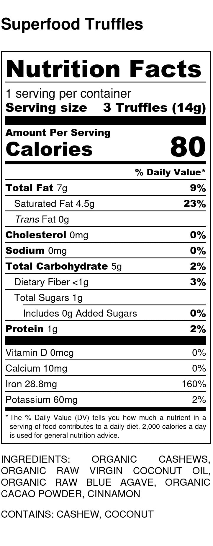 Superfood Truffles Nutrition Facts