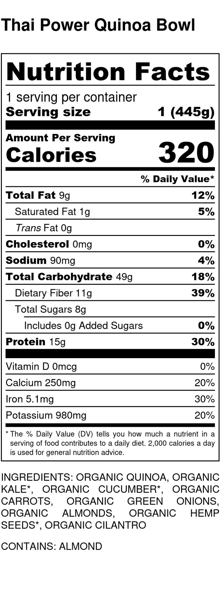 Thai Power Quinoa Bowl Nutrition Facts